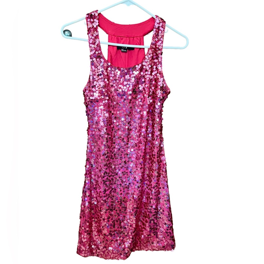 XXI Forever 21 Y2K Bright Pink Magenta glitter sequin dress size small